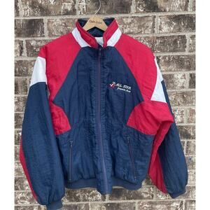Vintage 90s fishing Jacket SM‎ jacket Swingster Reels rods USA print puffy ski